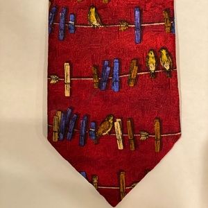 Ermenegildo Zegna Red Tie - Playful Birds Pattern